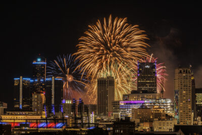 The Ford Fireworks show in Detroit is an awe-inspiring spectacle that captivates both locals and visitors alike. As the sun sets over the majestic Detroit River, the sky comes alive with an explosion of vibrant colors and mesmerizing pyrotechnics. The meticulously choreographed display illuminates the city's iconic skyline, showcasing the rich history and culture of Detroit. Families gather along the riverfront, filled with anticipation and excitement, as the rhythmic symphony of fireworks dances across the night sky, creating a breathtaking symphony of light. The Ford Fireworks show in Detroit is a cherished tradition, celebrating community, unity, and the spirit of this great city.